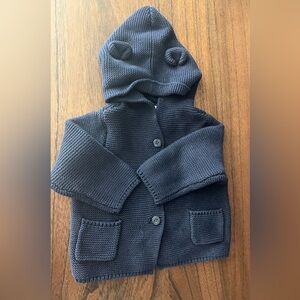 Baby gap 6 to 12 month knitted navy bear ear cardigan.